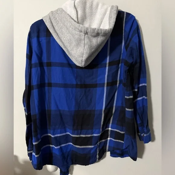 Womens UK2LA Blue Hooded Plaid Shirt - Picture 4 of 5